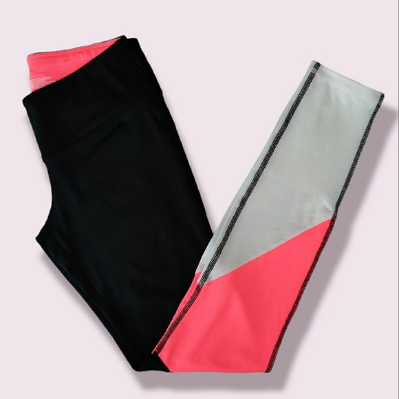 NEW Material Girl Active Juniors Small Leggings Black Pink & White - Picture 2 of 9